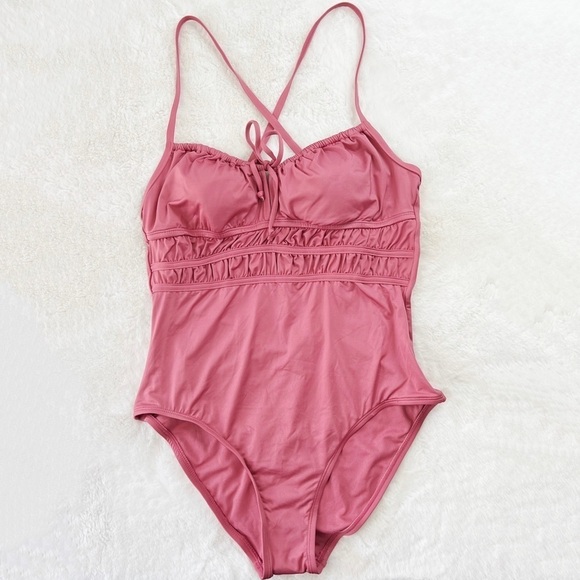 NWT Kona Sol Modern Gathered One Piece Swimsuit Pink - Picture 4 of 7